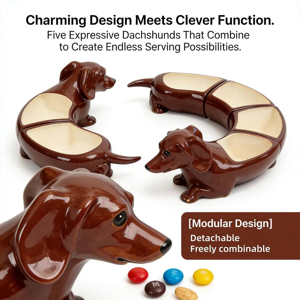 Dachshund 5 Section Serving Tray with Dividers Cute Container Sectioned Serving Tray Set for Home Kitchen Dinner Cooking Decor