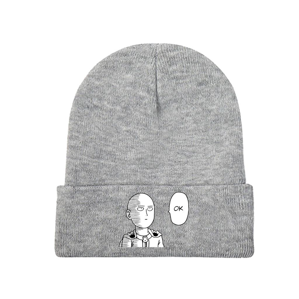 One Punch Man Strickmütze Damen Unisex Mützen Herbst Winter Hüte Saitama OPM Oppai Anime Manga Crochet Melon Cap