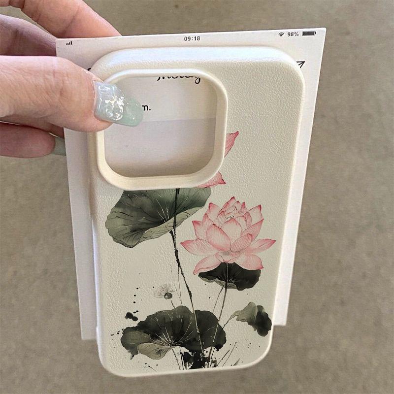 1 Piece of Creative Ink Wash Lotus and Lychee Pattern Phone Case, Suitable for iPhone 17, 16, 15, Plus, Pro, Max Series Phones — Can Be Used as a Gift