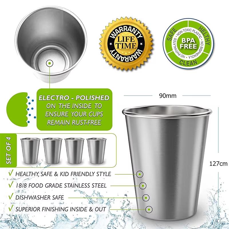 

LMETJMA 550ML Camping Cup Stainless Steel Pint Cup Tumbler Shatterproof Metal Cups Unbreakable Stackable Drinking Glasses JT513 шоколадный