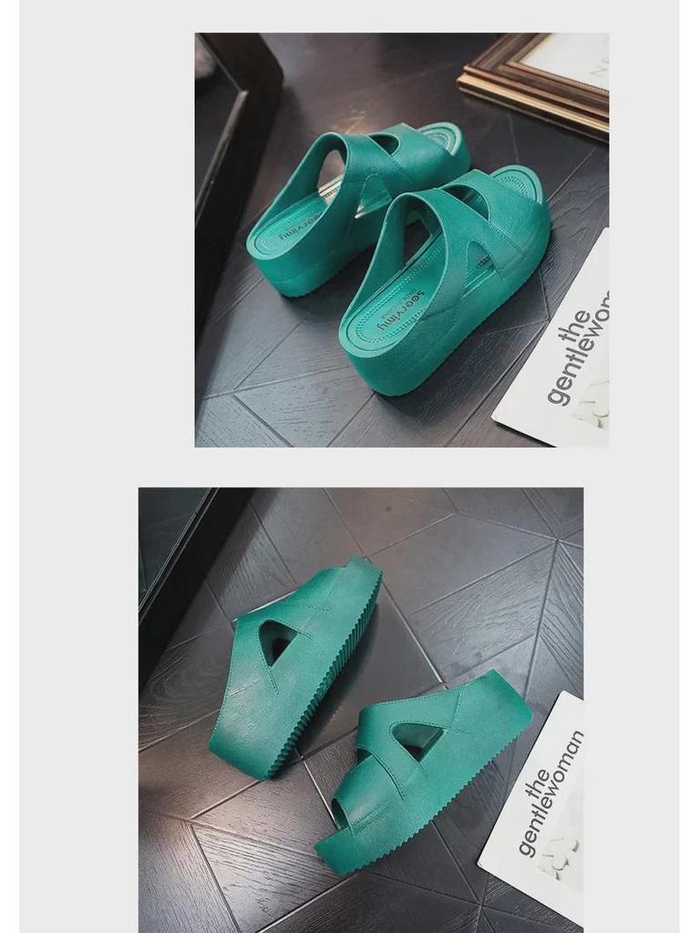 Damen Keilabsatz Slipper Sandalen - Sommermode, Dicke Rutschfeste Sohle