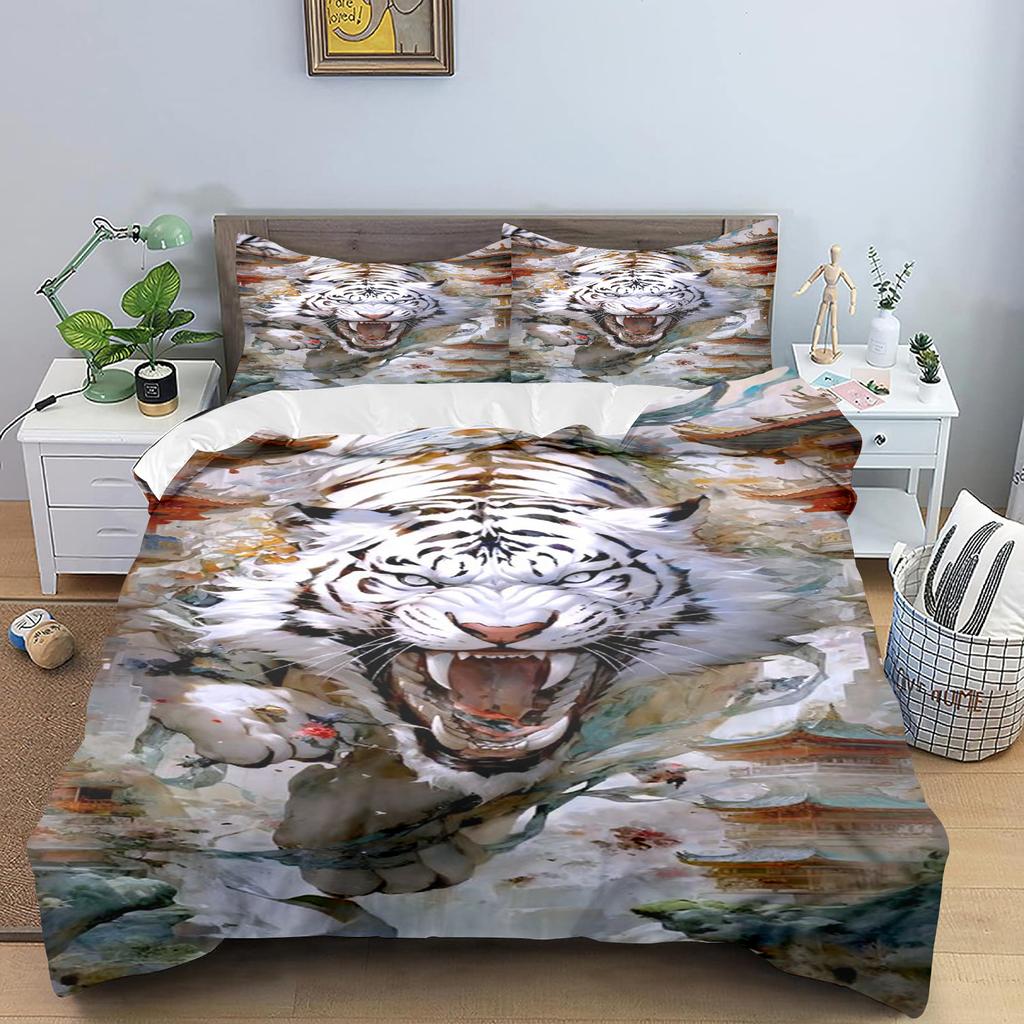 Cartoon Tiger Quilt Cover Cute Anime Full Skin Friendly  Breathable Cute Printed Bedding Warm Bedding