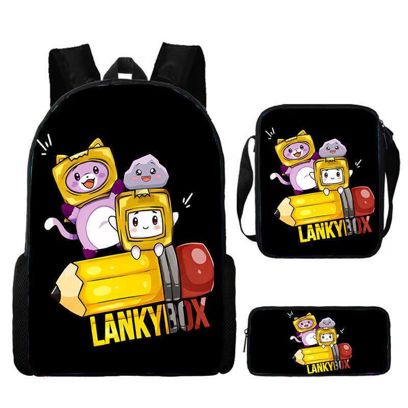Lankybox Cartoon Pattern Backpack Shoulder Bag Pencil Case Three Piece Set