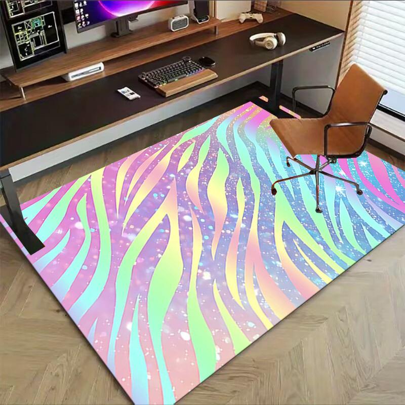 1PC Rainbow Zebra Print Non-Slip Floor Carpet, Office, Family, Bedroom, Studio - Large Area Rug, Vibrant Colors, Longlasting Material-X436