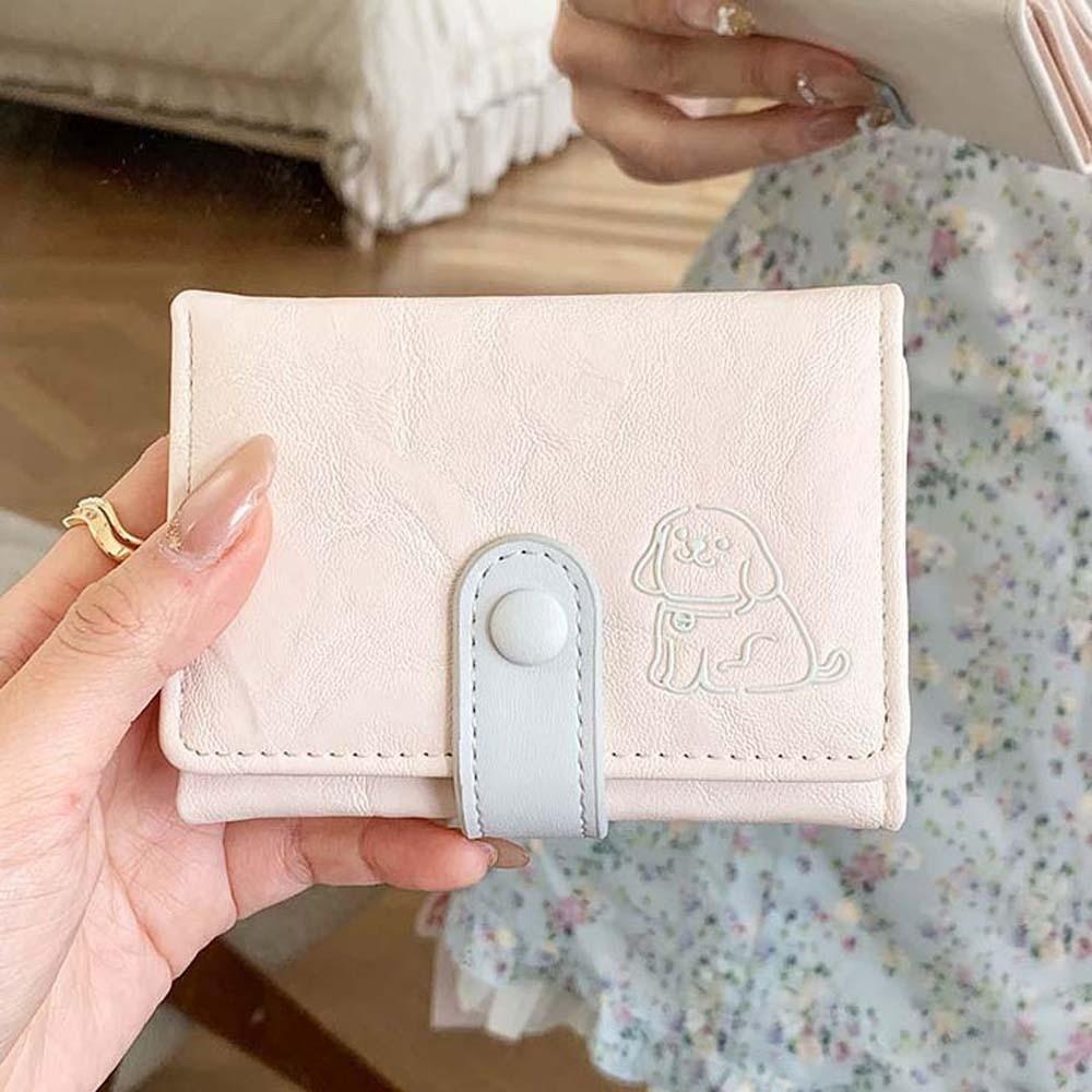 Portable Candy Color Puppy Wallet PVC Small Pouch Short Leather Purse Anti-splash Water Multiple Card Three Fold Card Bag