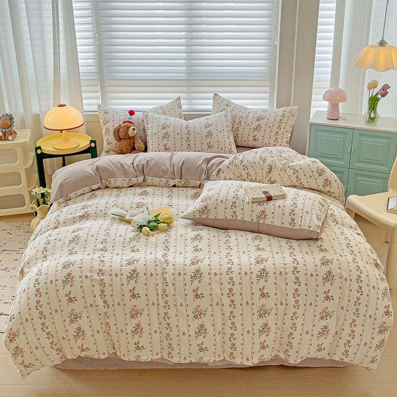 Flowers Bedding Set with Pillowcase Bed Sheet Single Full Size Bed Linen Washed Cotton Duvet Cover Set Queen/King Double Size