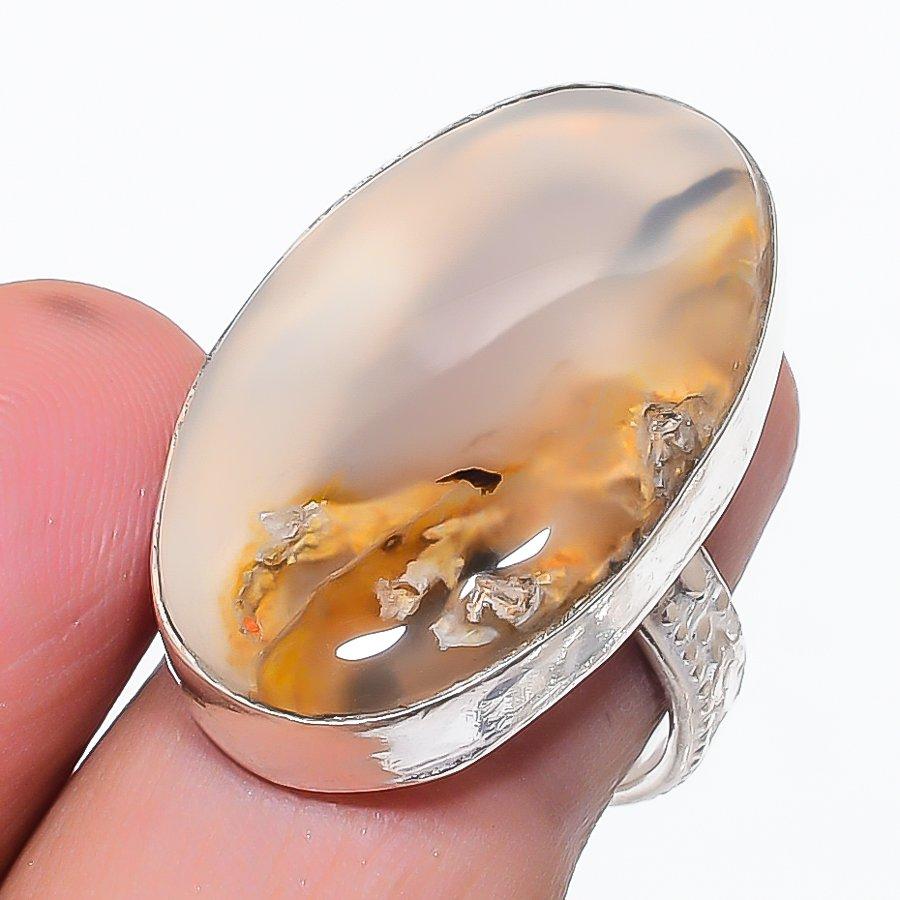 Natural Tube Agate Gemstone 925 Sterling Silver Jewelry Ring Size 7 S7m51