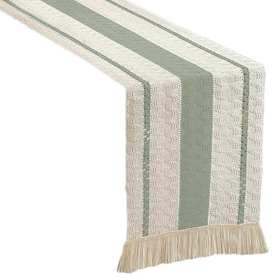 Nordic Style Table Runner Color Block Design Easy To Clean Table Flag with Tassel Christmas Dinner Table Accessory