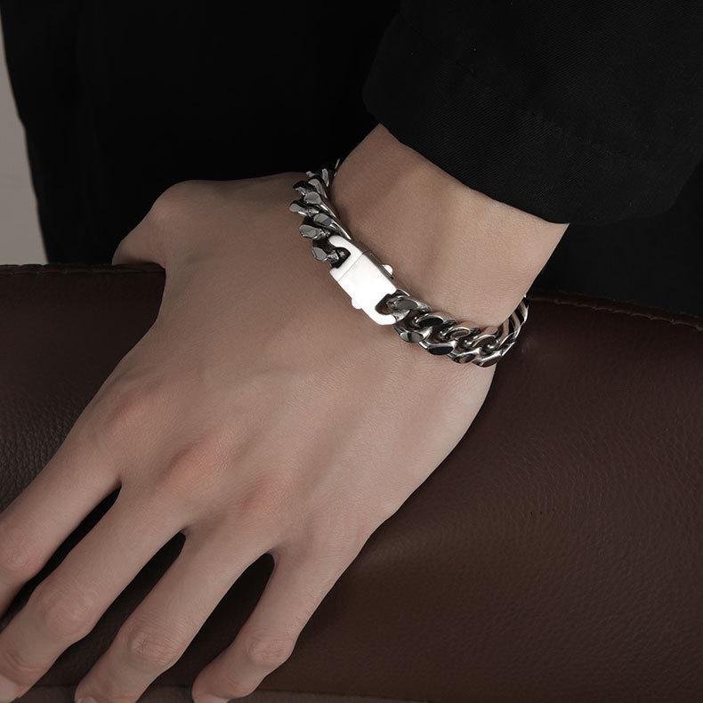 Brățară lanț cubanez din oțel titan lustruit de 10 mm Yuji pentru bărbați - Stil hip-hop european și american