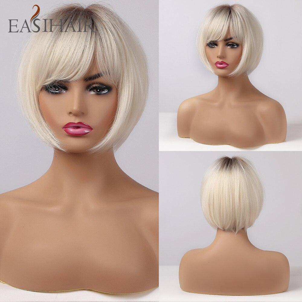 EASIHAIR Perucas de cabelo natural Bob, laranja, marrom, liso, bob, perucas sintéticas, perucas de cabelo de fibra resistente ao calor, perucas de cosplay para festa diária