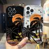 Cream Wave Curved Silicone Glossy Soft Case Sunset Coconut Tree Printed Shell Mobile Phone Back Cover for iPhone Samsung Xiaomi