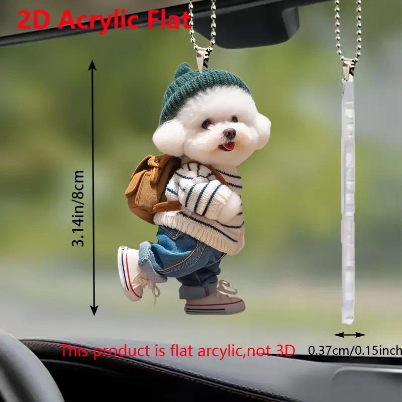 2D Acryl Kreativer Welpenmann Rucksack Rückspiegel Anhänger Auto Hängende Ornamente Auto Dekor Zubehör Geschenke Damen Herren