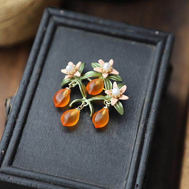 Креативная ягода ретро простой лесной сад растение оранжевый стеклянный жемчуг брошь булавка женский