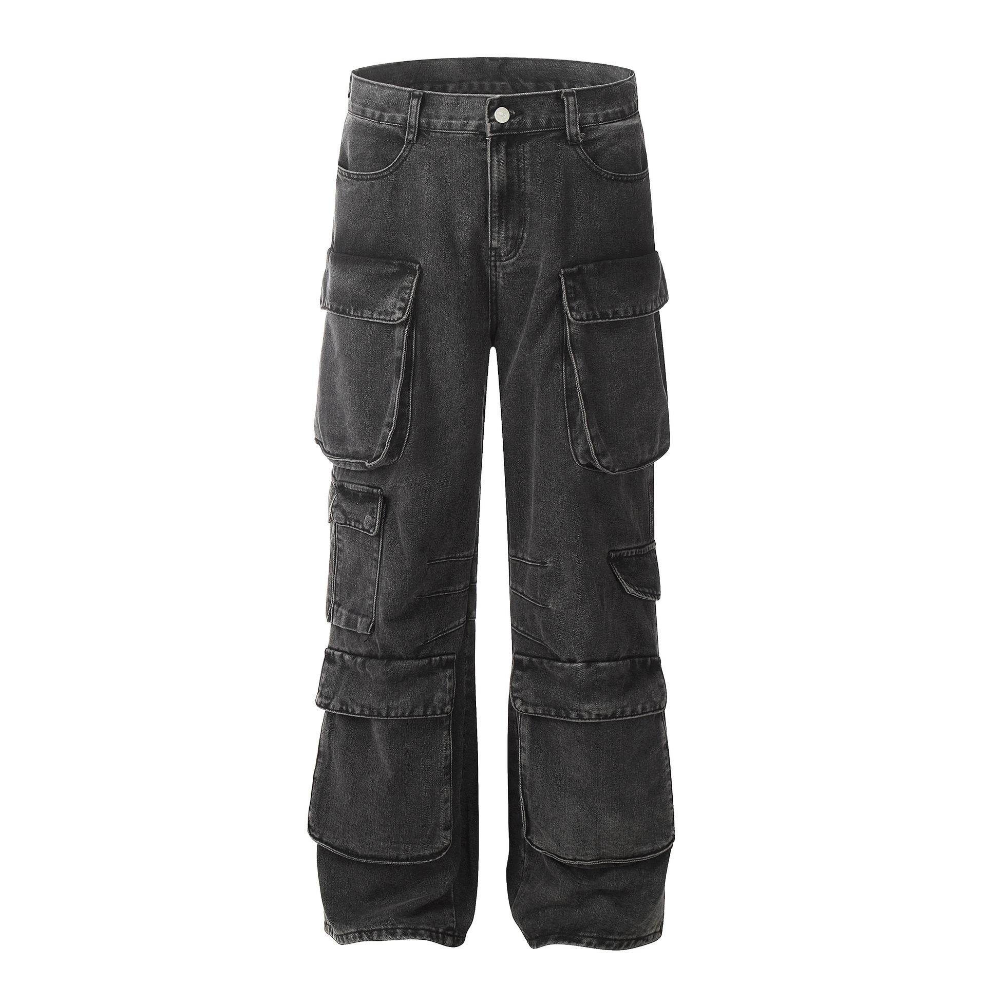 

Американские потертые черные джинсы, уличные джинсы, модные брендовые джинсы с прямыми штанинами L чёрный