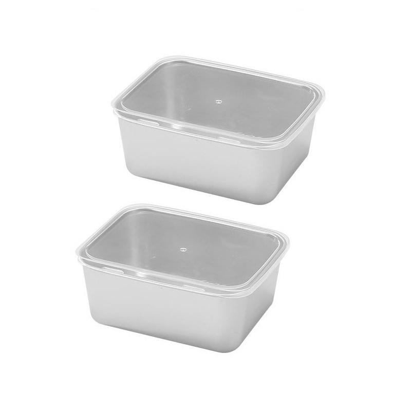 2/4Pcs Fresh-Keeping Box Stainless Steel Rectangular Food Storage Pan with Lid Commercial Dish Tray Freshing Lunch Box Container