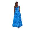 Nuovo abito da sera da donna europeo e americano con spalle scoperte, moda, chiffon stampato, stile fata, lungo, elegante