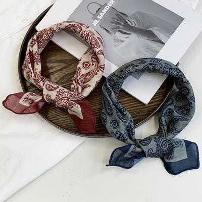 Silk Scarf Neck Small Square Scarf Summer Match Shirt Neck Neck Protection Small Scarf Headscarf Summer Women's Pastoral Hair Band Hair Accessories