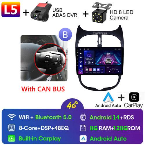 2DIN Android 13 Radio For Peugeot 206 206CC 206SW 2001 2002 2003-2008 Car Stereo Multimedia Player Carplay Auto GPS Navigation