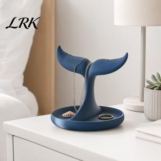 Dressing Table Decoration Organizer 3D Printed Whale Tail Jewelry Organizer, Earring Necklace Display Stand with Ring Tray, Creative Desktop