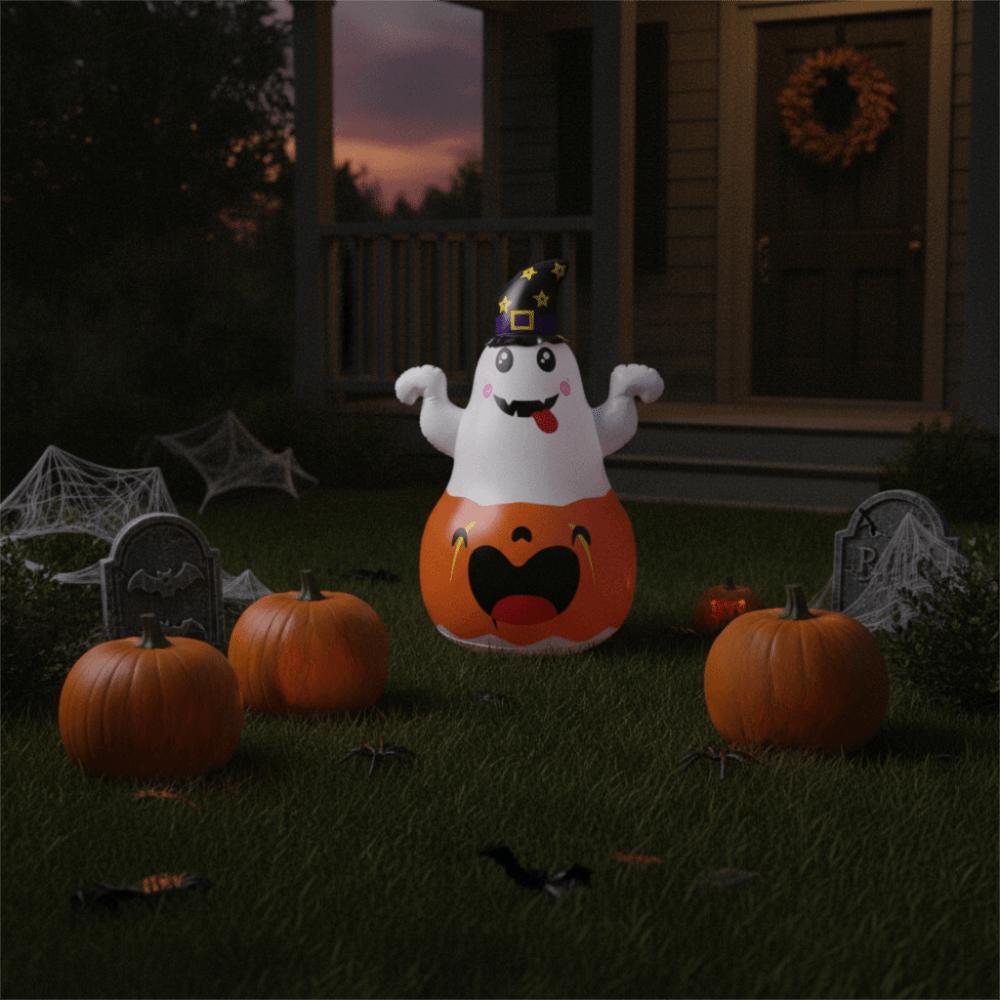 LED Light Halloween Decoration PVC Material Inflatable Witch Hat Pumpkin Lamp Home Decoration