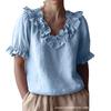 Women's Summer Solid Color Short Sleeve Shirt, Vintage Pullover Blouse