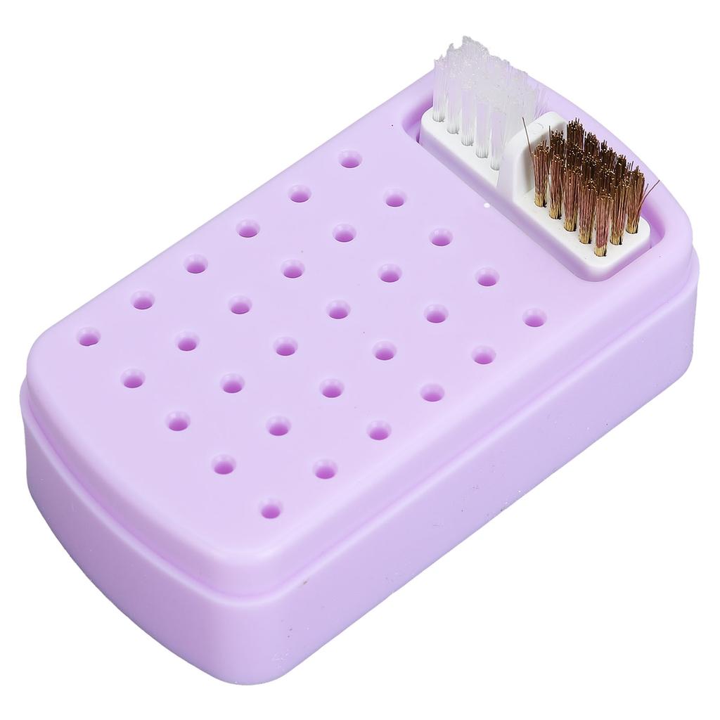 30 Holes Nail Drill Bit Holder Stand with Cleaning Brush Dust Proof Storage Container Box Case for Home Salon