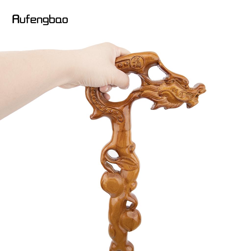 Yellow Dragon Wooden Single Joint Fashion Wood Stick Decorative Cospaly Cane Halloween Crutch Wand Crosier 94cm