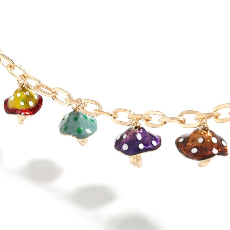 Colorful Mushroom Charm Necklace Adjustable Clavicle Chain Ethnic Metal Choker Colorful Fashion Jewelry for Party