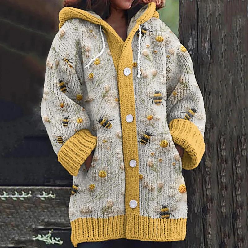 S-5XL for 2025 New 3D Printed Autumn and Winter Jacket Thickened Hooded Cardigan Sweater