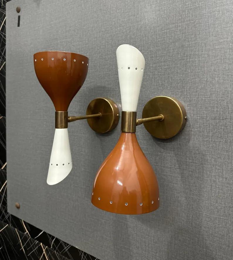 Handmade Brass Double Cone Sconce: Modern Chocolate & White Wall Light
