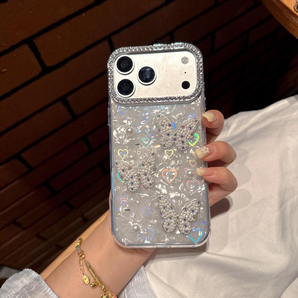 Diamond Pearl Butterfly Phone Case for iPhone 17 Pro Max / 15 Pro / 11 / 12 / 13