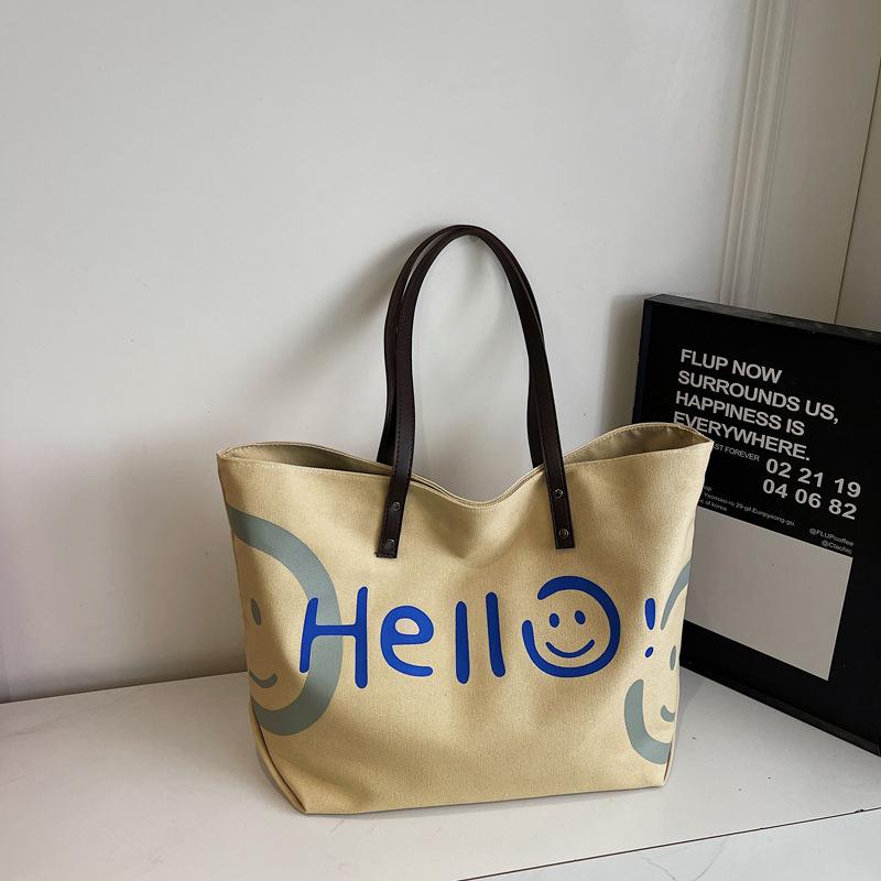 Canvas big bag 2025 fall new fashion girl preppy style letter graffiti shoulder bag commuter tote bag