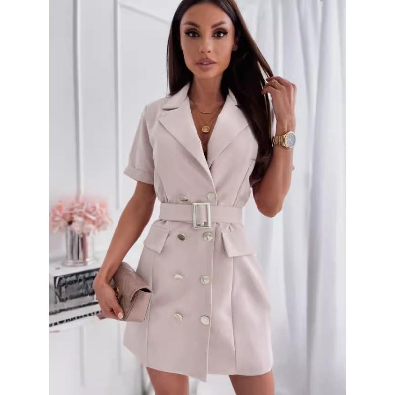 Moda dame vară primăvară culoare uni imprimeu mâneci scurte gât POLO rochii casual