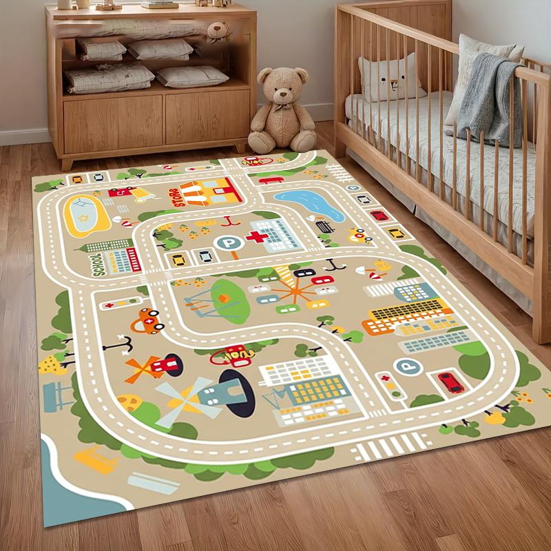 

City Traffic Play Area Rug Non Slip Washable Mat for Baby Room Living Room Kids Playroom Educational Play Mat Home Decor 40cm x 60cm