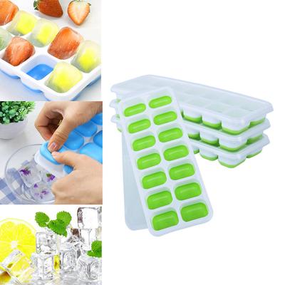 4Pc Covered Ice Tray Set With 14 Ice Molds Molds Flexible Rubber Plastic Stackab