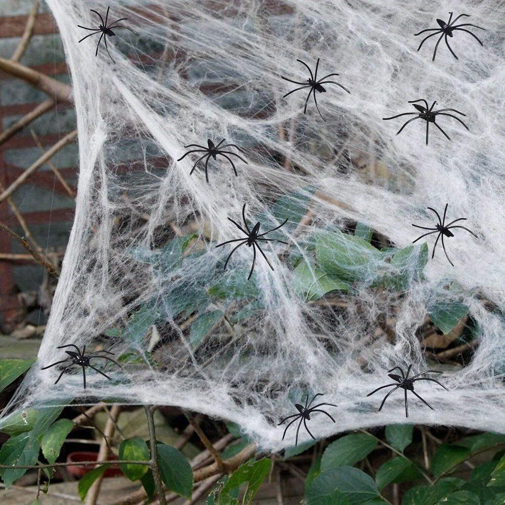 

1 Set, 60 Soft Spider Webs Halloween Decorations with 6 Fake Spiders, Super Stretch Cobwebs for Halloween Indoor Outdoor