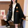 Herbst und Winter Damen Kapuzenjacke Olivgrün Mantel Niedliche Bärenstickerei Locker Lässige Oberbekleidung