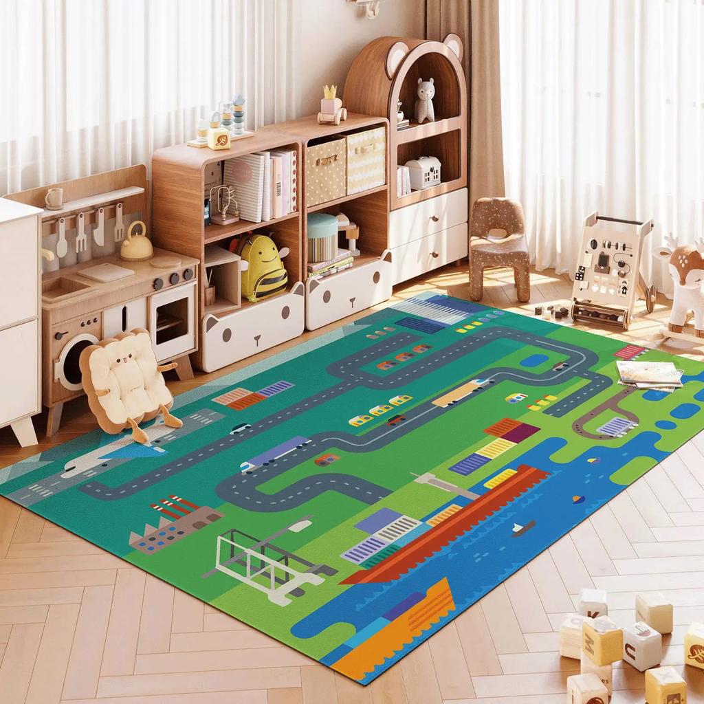 Kids Cartoon Game Rug Children Playroom Carpet Number Hopscotch Traffic Road Design Non-toxic Durable Home Decor Cute Styles