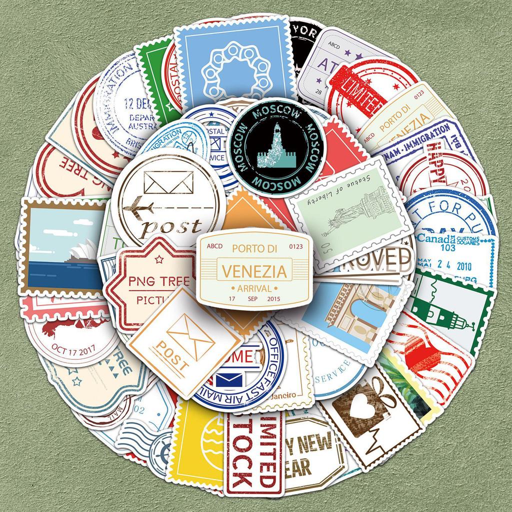 57 Retro European & American Postage Stamp Stickers for Travel & Diary DIY