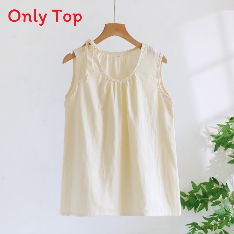 Lightweight Cotton Womens Pajama With Round Neck Sleeveless Top And Shorts For Summer
