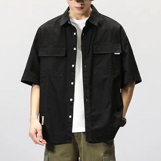 Men Shirt Solid Color Hip-hop Cool Young Style Buttons Loose Type Single-breasted Cardigan Lapel Summer Shirt Men Clothes