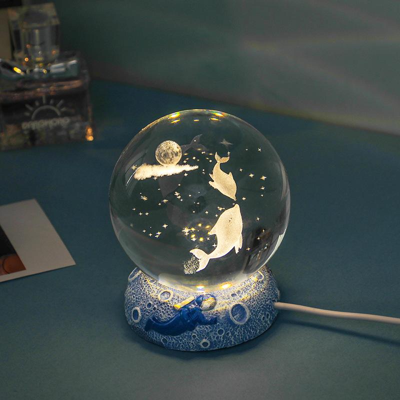New Crystal Ball Night Light Ornament Luminous Resin Base Glass Handicraft Ornament 3D Internal Carving Birthday Gift