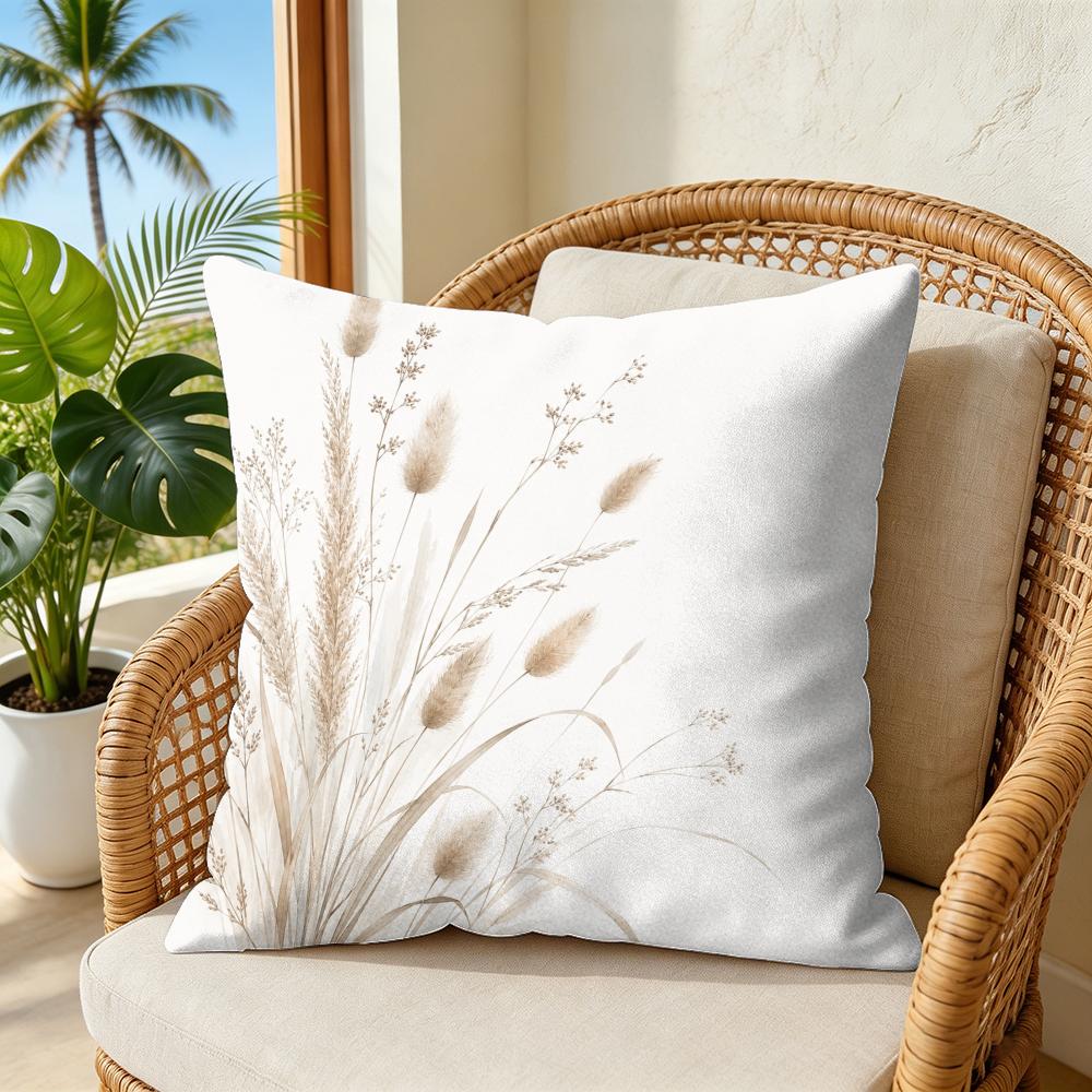 Boho Neutral Pressed Wildflower Cushion Cover Double-Sided Plush Sofa Cushion Covers Organic Breathable Invisible Zipper