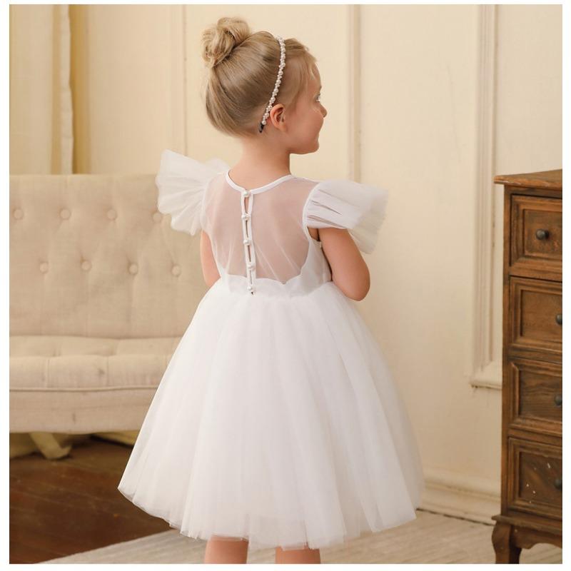 Little Girls Princess Tulle Flying Sleeve Flower Girl Party Performance Dress Gown