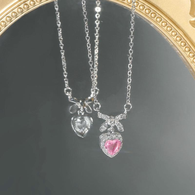 Fairy Elegant Pink Round Crystal Pendant Necklace Simple Design Korean Fashion Girls Women Star Clavicle Chain Jewelry Gifts