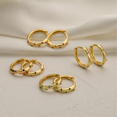 Vintage Colorful Zircon Stainless Steel Hoop Earrings for Women Simple Cartilage Piercing Earring Wedding Minimalist Jewelry