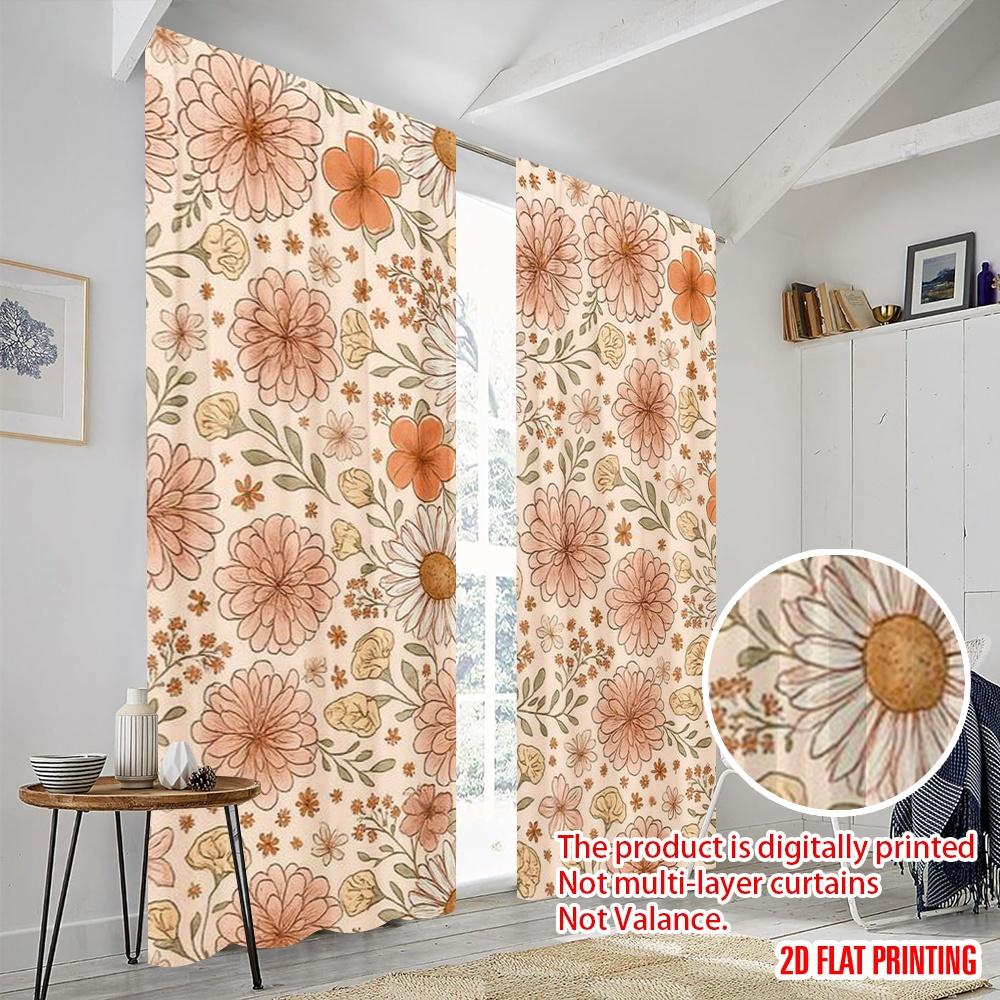 2pcs,2D plane printing Popular Curtain Panels Blossom Harmony Polyester Woven (without rod) Decorations Outdoor for Living Room,