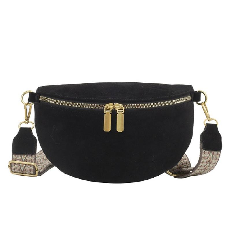 Women's Waist Bag Multi-pocket Street Fanny Pack Faux Suede Chest Bag Wide Strap Crossbody Bag Retro Solid Shoulder Bags