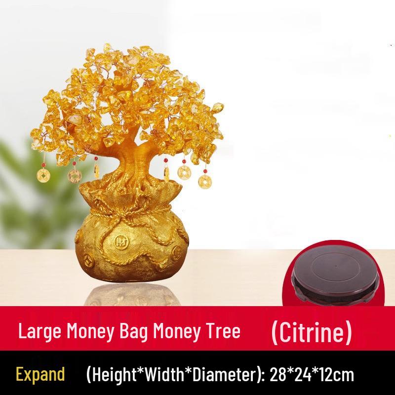 Citrine Money Tree Figurine: Attracts Wealth & Fortune, Perfect for Wine Cabinet or Living Room Entrance Decor.