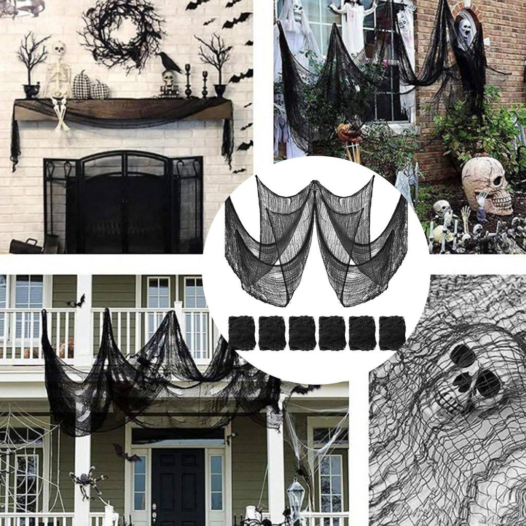6 Pack Black Horror (30 X 72 Inches), Halloween Horror Fabric, Horror Fabric For Halloween Party, Home, Outdoor, Patio And Wall Decoration